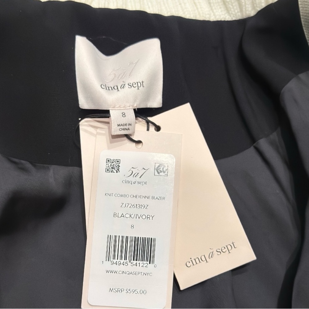 Cinq A Sept Women’s Cheyenne Knit Combo Tailored Black and Ivory Blazer Size 8 - Picture 10 of 12
